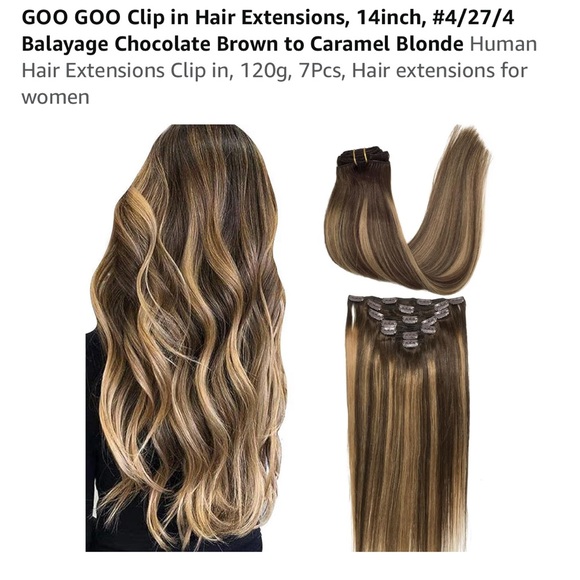 Goo Goo - Balayage  Chocolate Brown to Caramel Blonde Hair Extensions 14 inch - Picture 11 of 11